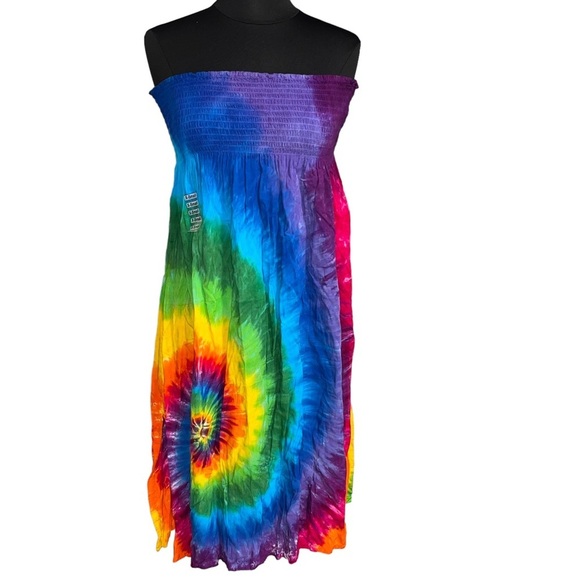 NEW Dimple Dyes Tie Dye Strapless Dress - Picture 1 of 6